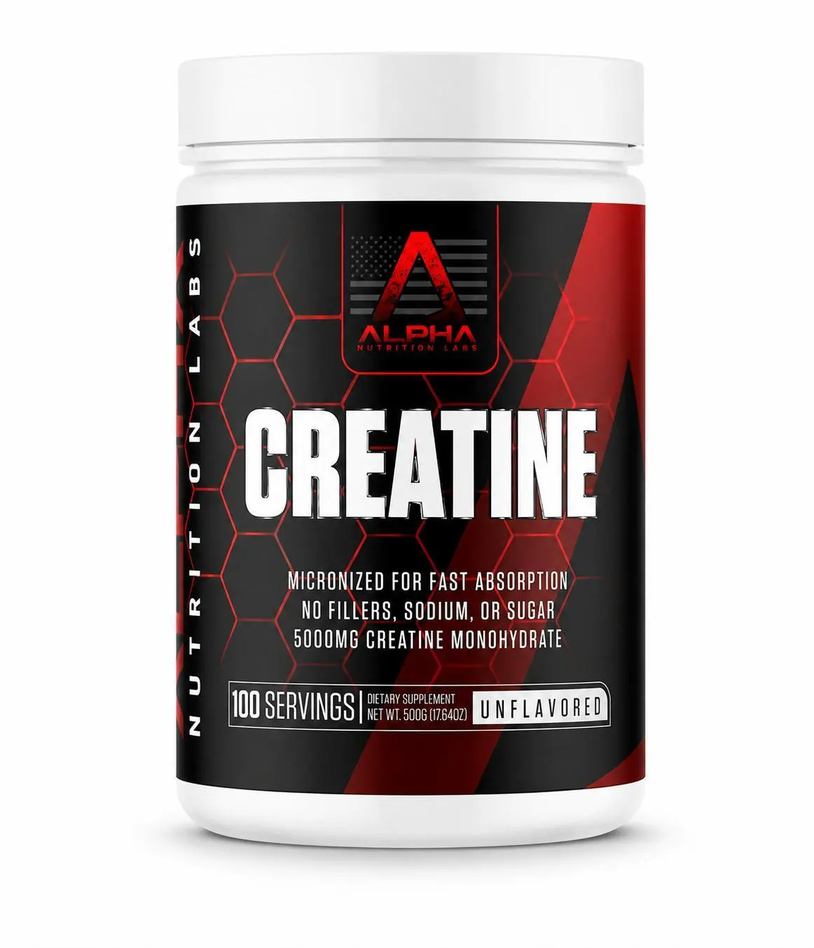 Alpha Nutrition Labs 500g Creatine Dietary Supplement - Unscented, Sugar-Free, Low-Sodium, Mineral-Infused, No Artificial Flavors, Prop 65 Safe Energy Boost for Athletic Adults