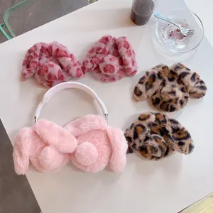 Plush Leopard Print Earphone Cover, Compatible with Apple AirPods Max Headphones, Cute Rabbit Design, Protective Case for Earbuds, Headphone Accessory
