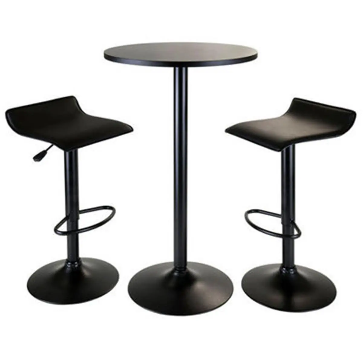 212 MAIN Adjustable 3-Piece Black Obsidian Indoor Pub Set - Round-Top Table, 2 Airlift Stools