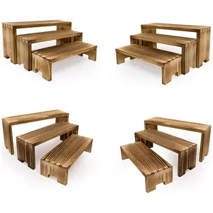 4Set Small Display Riser  Risers Wooden Cupcake Stand 3 Tiered 12 count Racks Cake Stands Dessert  Perfume for Vendors Event for Party