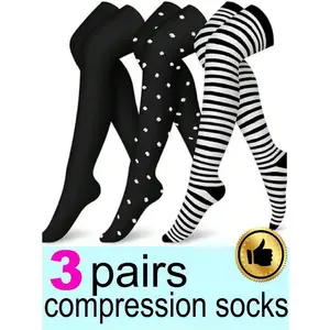 New3 Pairs Thigh High Compression Socks Women Men Sports Socks Stockings For Running Cycling Athletic Thigh High Over Knee Length Socks, Gym