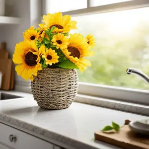 1pc Artificial Sunflower Plant with A Basket, Home Decoration Bouquet, Decorative Flowers, Artificial Flower for Home Decor, Spring Faux Greeny Potted Plant, All-season Flower Suitable for Any Room, Ideal for Indoor/outdoor Home Decor, Living Rooms