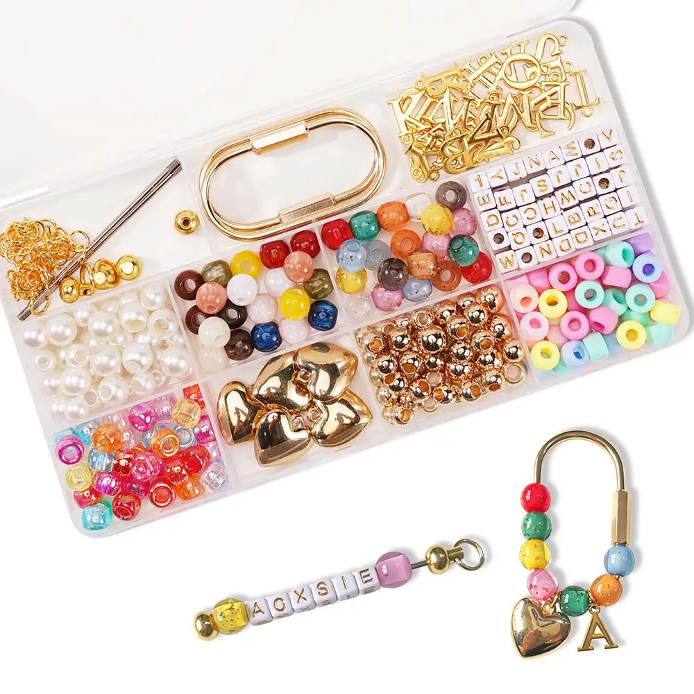 Aoxsie DIY Bag Charm Bead Kit Material Beaded Carabiner Keychain Kit