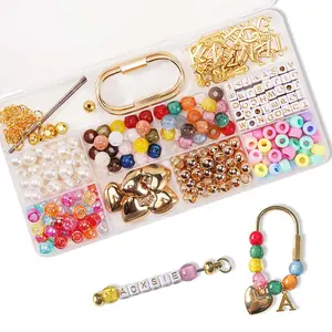 Aoxsie DIY Bag Charm Bead Kit Material Beaded Carabiner Keychain Kit