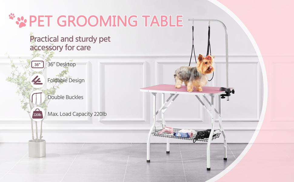 Yaheetech 36in Dog Grooming Table, Pet Foldable Grooming Table w/Double Loops/Mesh Tray/Adjustable Arm