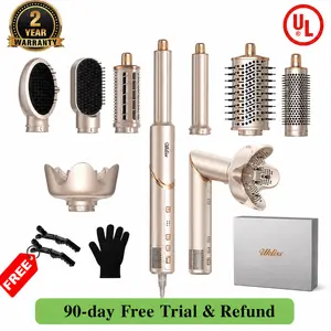UKLISS FusionAir DIY HairStyler Airstyler Champagne Gold 90-Day Free Trial & Refund 2 Year Warranty 110000RPM HairCurler + HairStraightener + HairDryer + HotAirBrush + LowTemperatureHairCare + NegativeIons + BlowoutBoost + HairDiffuser + Fluffier