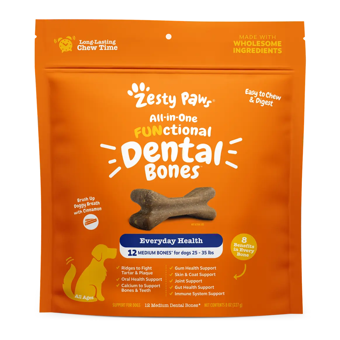 Zesty Paws All-in-one Functional Dental Bone Chews for Medium Sized Dogs 25 -35 lbs, Easy Chew Dog Treats, Bones & Immune Support Pet Treats