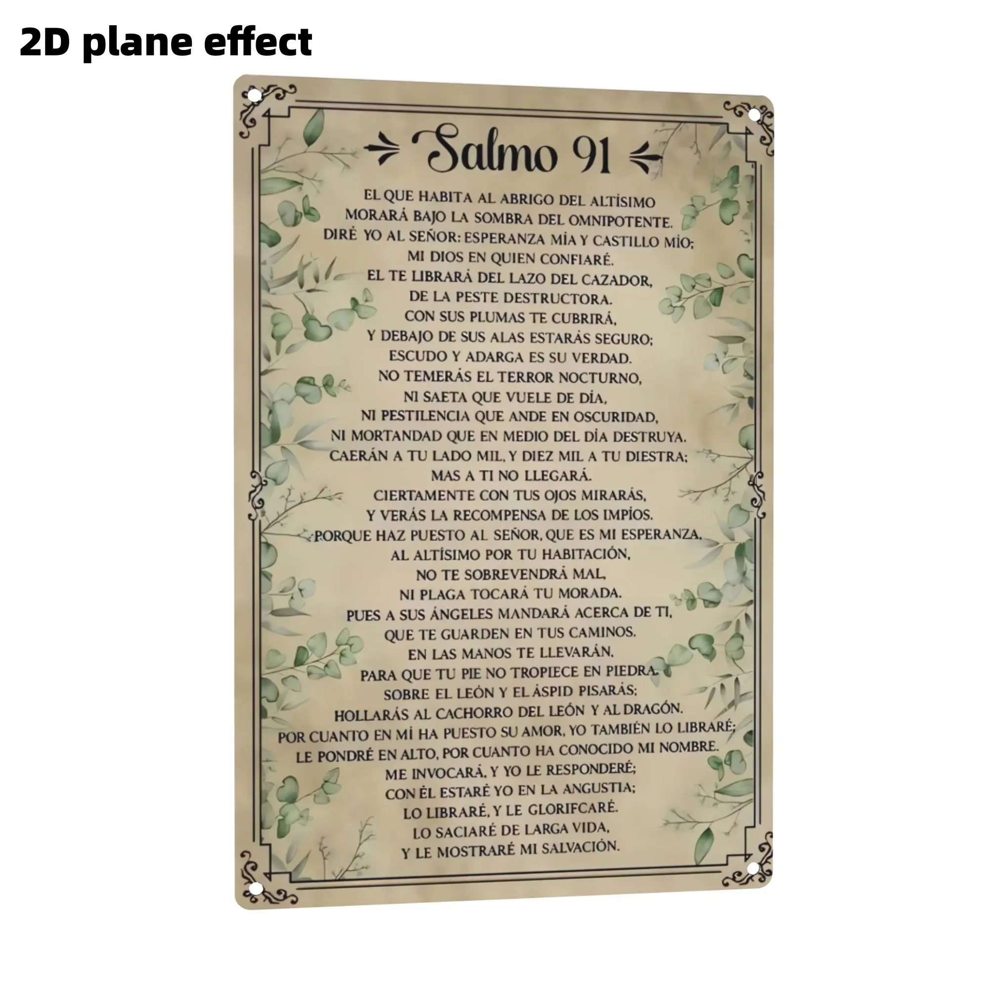 Lightweight Hanging Salmo 91 Spanish Bible Verse Aluminum Metal Sign, Botanical Christian Wall Decoration, Faith-Inspired Plaque, Gift for Prayer Room, 8x12in/12x16in