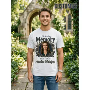 Custom in Loving Memory Photo T-Shirt, Personalized Memorial Portrait Graphic Tee for Men & Women. Customized Remembrance Clothing with Picture And Text, Casual Short Sleeve Crewneck Top Funerals Even