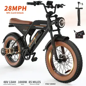 F02 Anti-theft Electric ebike Peak Power 1000W Full Suspension Top Speed 28 MPH Range 50 Miles 48V13Ah Removable Battery 2-Seater Design  20Inch All-Terrain Tires |UL2849 Certified| Weighing 330 pounds off-road vehicle dirt bikes Mother's Day gift