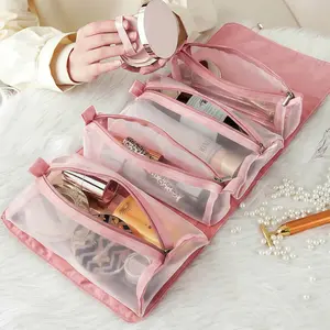 2PACK Retro Vintage Vanity Bag removable Makeup Bag Large Capacity zipper Toiletry Bag Luxury Cosmetic Bag Women Ladies Travel Storage Case