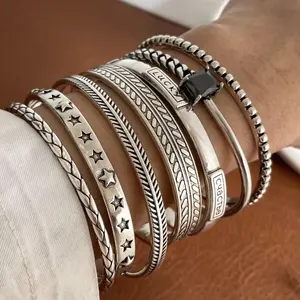 FASHION - 100% Solid 925 Sterling Silver Metal Bracelet for Women Vintage Handmade Simple Retro Black Stone Bracelet Birthday Gift Party