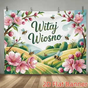 1PC Reusable Custom 2D Flat Polyester Backdrop - Printed Bees and Flower Pastoral Tapestry, Flat Banner, Birthday Party Decor, Living Room Wall Hanging Curtain, Spring-Themed Accent
