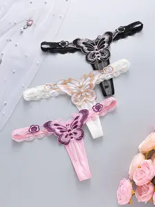 3-Pack Women's Sexy Butterfly Embroidered Thong, Lace Mesh Low Waist Panties, Breathable Seamless, Fit, Multiple Colors Available, Womenswear