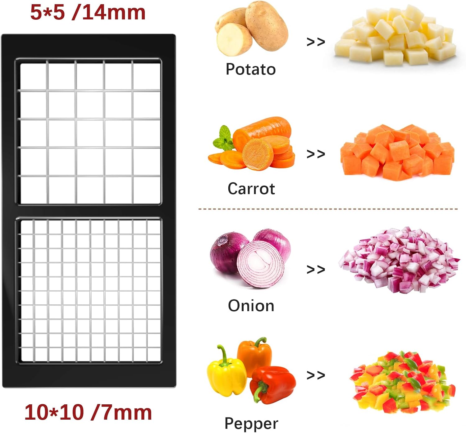 Vegetable Chopper, Onion Chopper Dicer, Mandoline Slicer, Food Chopper with Container, Vegetable Cutter for Salad Potato Carrot Garlic（2 Blades, White Black）