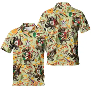 Men's Raccoon Taco Fiesta Golf Polo Shirt, Cinco de Mayo Summer Vacation Hawaiian Shirt