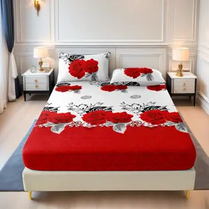 SoftHaven Home Made in USA Red Gold Butterfly 3-Piece Bedding Set, Soft Skin-Friendly Fitted Sheet & Pillowcases, Deep Pocket Design, Reusable Washable Polyester Bedding for Bedroom, Guest Room & Dorm, All Season Use