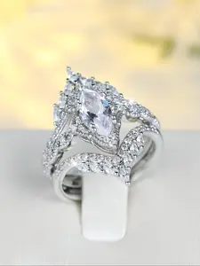 Elegant Court Pattern Decorated Zirconia Ring Set, Artificial Zircon Rings, Engagement Rings for Women, Fashion Jewelry Accessories for Party, Daily Clothing Decor, for Birthday Gift