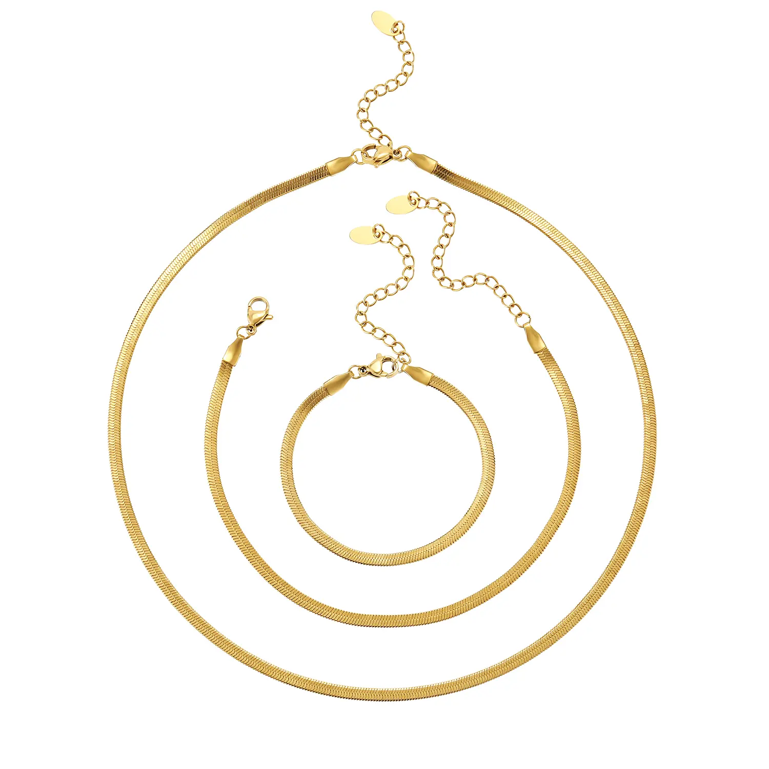 Waterproof Anti-Tarnish Smooth Herringbone Snake Chain 3-Piece Set Minimalist Daily Layering Jewelry Gift for Her
