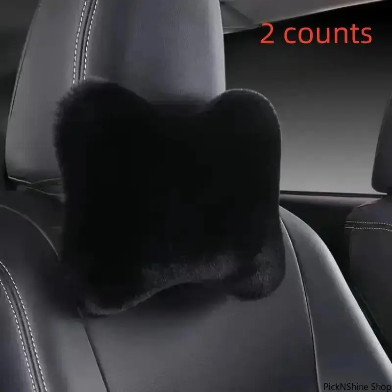 Luxe Plush Faux Fur Car Headrest Pillow, 2-Pack Solid Color Neck Support for Drivers & Passengers, Universal Fit Car Accessories for Travel, Accessories For Car