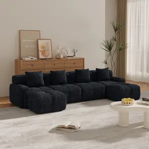 Aobtkel®135.4" 6-Piece U-Shaped Sleeper Modular Sectional Sofa Bed Chaise Oversized 4-Seater Boneless Convertible Block Cloud Tufted Floor Corner Couch Set with 2 Ottomans & 4 Pillows for Living Room,Charcoal