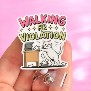 Glitter My Badge Funny cat office badge reel for nurse and hospital workers. Badge clip Badge pull - Retractable swivel clip with a 360 rotation. Great gift for coworker