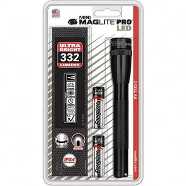MAGLITE Clear LED Bulb, 272 Lumens, Mini Flashlight Black Aluminum Body, 2 AA Alkaline Batteries Included SP2P01H