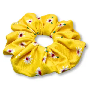 Yellow Floral Spring Ribbed Scrunchie