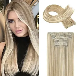 Women's 24 Inch Long Straight Clip-in Synthetic Hair Extensions for Daily & Costume & Halloween Party, 6 pcs Synthetic Natural Fluffy Hair Extensions for Daily & Party Decoration, Soft Smooth, Perfect for Any Occasions