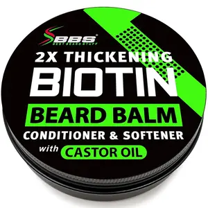 Best Beard Stuff 2X Thickening Biotin Beard Balm, Organic Mustache Wax with Castor Oil & Meadowfoam