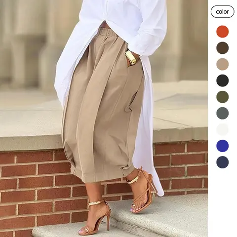 Women's 100% Cotton Loose-Fit Midi Lantern Pants - Comfortable Soft Lady's Women's Clothes, Elastic Waist, Pockets, All-Season Casual Bottoms, Breathable, Machine Washable, Shaping Design