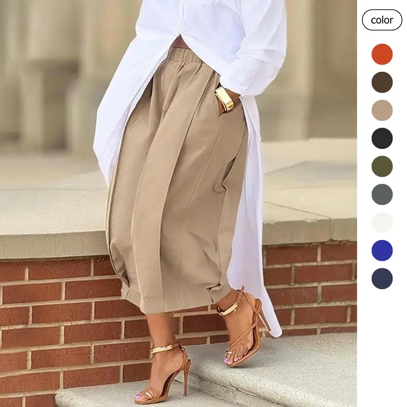 Women's 100% Cotton Loose-Fit Midi Lantern Pants - Comfortable Soft Lady's Women's Clothes, Elastic Waist, Pockets, All-Season Casual Bottoms, Breathable, Machine Washable, Shaping Design