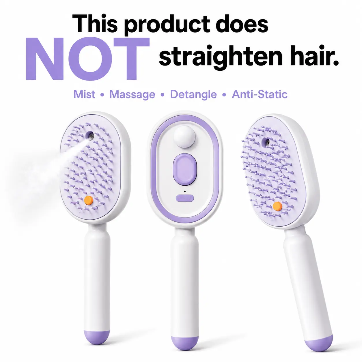 Electric Spray Air Cushion Massage Comb, Self-Cleaning Anti-Tangle Hair Brush, Anti-Static Volumizing Scalp Massage Brush for Dry Frizzy Hair Care, No Essential Oil Included