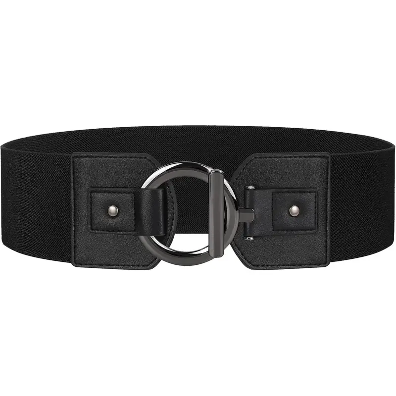 chinese dress ladies Wide Belts for Women Fashion Elastic Belt for Dresses Vintage Waist Belt  Ladies Stretchy Belt Gold Buckle,black 26