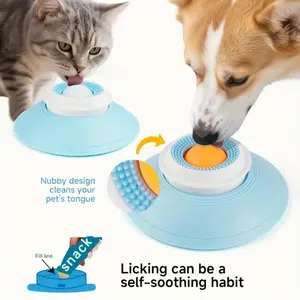 Pet Cleaning Tongue Scraper Licking Pad Toy, Anti-Tip Scented Snack, Rotating Slow Feeder Dental Chew Cat Dog Toy