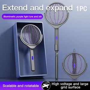 Foldable Extendable Electric Mosquito Swatter, Rotating Head Rechargeable Fly Swat, 360 Degree Rotation, Indoor Home Office Pest Control