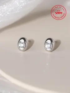 S999 Sterling Silver Fashionable Stud Earrings, Artificial Zircon Decor Stud Earrings for Women, Trendy All-match & Exquisite Jewelry for Birthday Gift, Pretty Studs
