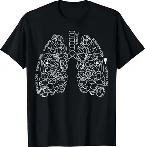 100% Cotton Anatomy Floral Drawing Respiratory Lungs Map Science And Art T-Shirt