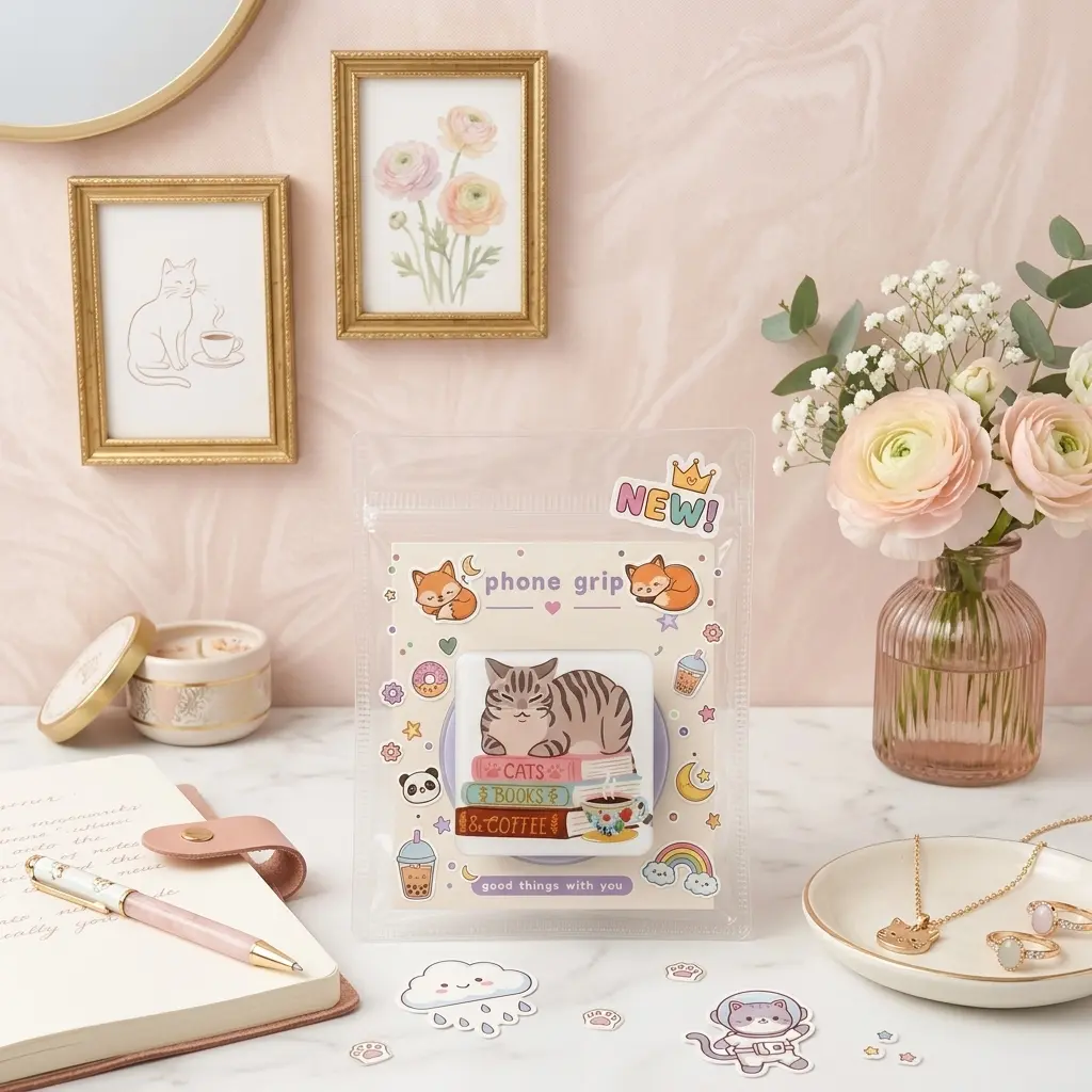 Cats Books and Coffee Phone Grip Holder Cute Cat Bookish Book Lover Expanding Stand Aesthetic Reading BookTok Gift for Cat Lovers Her Women Teen Girls