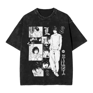 Manga DEATH NOTE T Shirts L Lawliet Graphic Print T-Shirts Washed Oversize Tshirt Short Sleeve Cotton Soft Tee Men Women Clothes