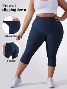Women's Plus Size Seven-Point Slimming Leggings, Workout Legging Capris, Elastic Fabric, Curve Show, Summer Casual Wear, Sporty Daily Use