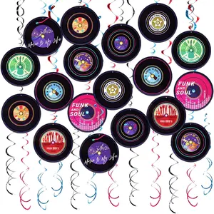 Rock and Roll Record Party Hanging Swirls, 48 Pcs, Music Theme Disco Party Decorations, Vinyl Record Design for 90s Or 50s Style Rock Music Dj Party Supplies, Black and Multicolor