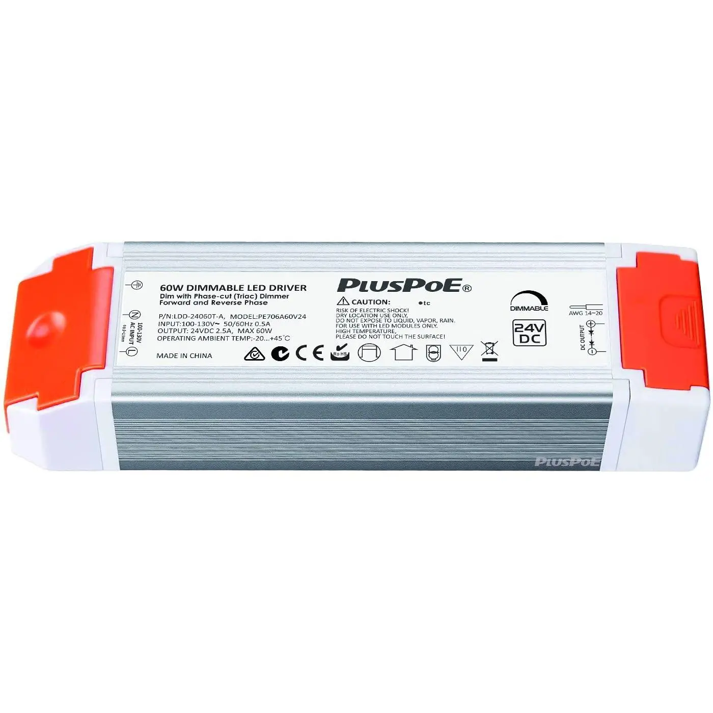 24V 60W Dimmable LED Driver, Universal Regulated 24v DC SCR dimmable Led Transformer Power Supply, 0-100% Dimming, Compatible with Lutron,  Dimmers for