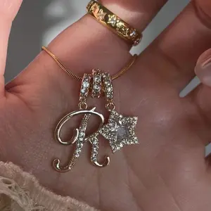Dopamine Star Girl Cross-Border Independent Station TK Hot-Selling 26 Letter Necklace Stainless Steel Chain 18K Gold Plated initial pendant
