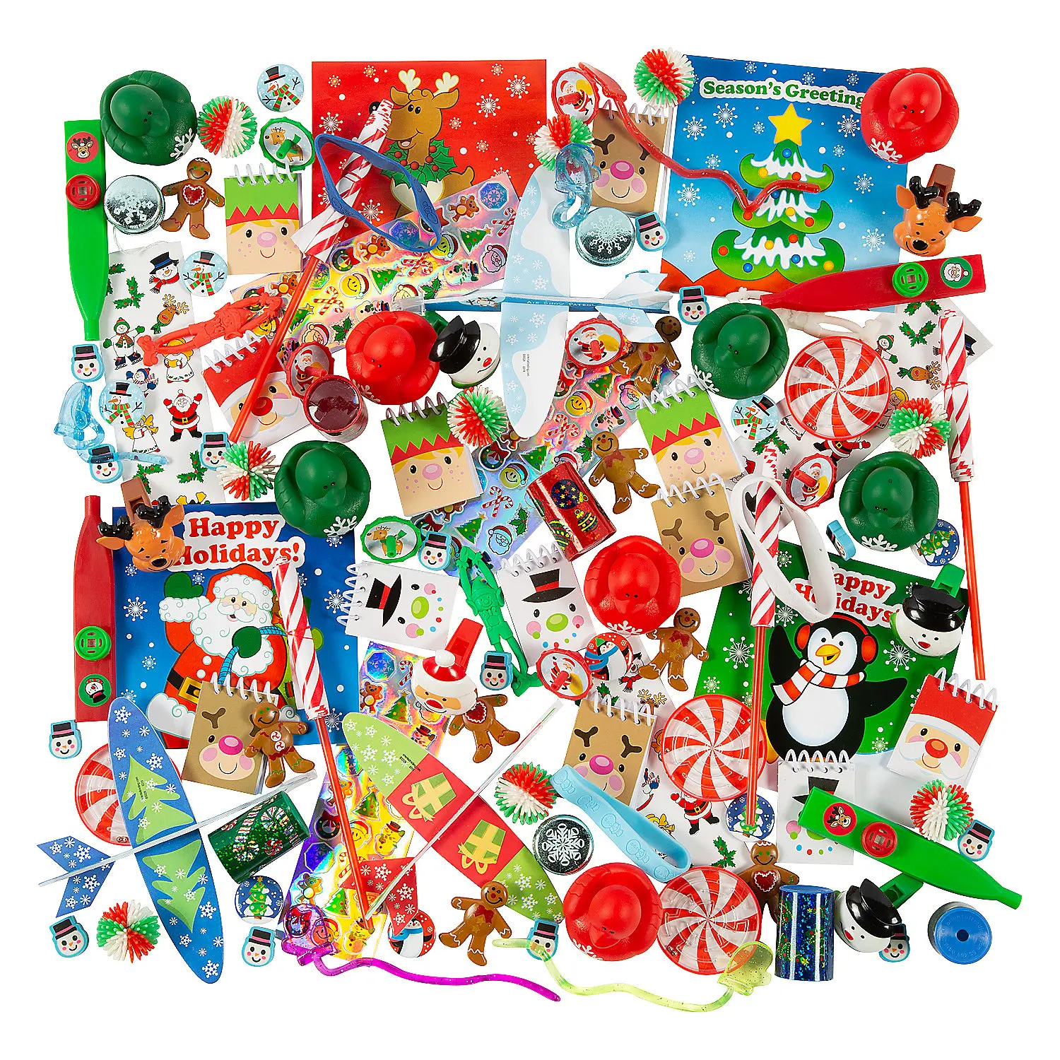 1000-Pc Bulk Variety Christmas Toys Assortment - Rubber & Plastic Holiday Surprise Gifts, 2 in 1 Party Bag Stuffers, Classroom Rewards for Children with Toy, Stationery & Handout Items, Stuffer Gift