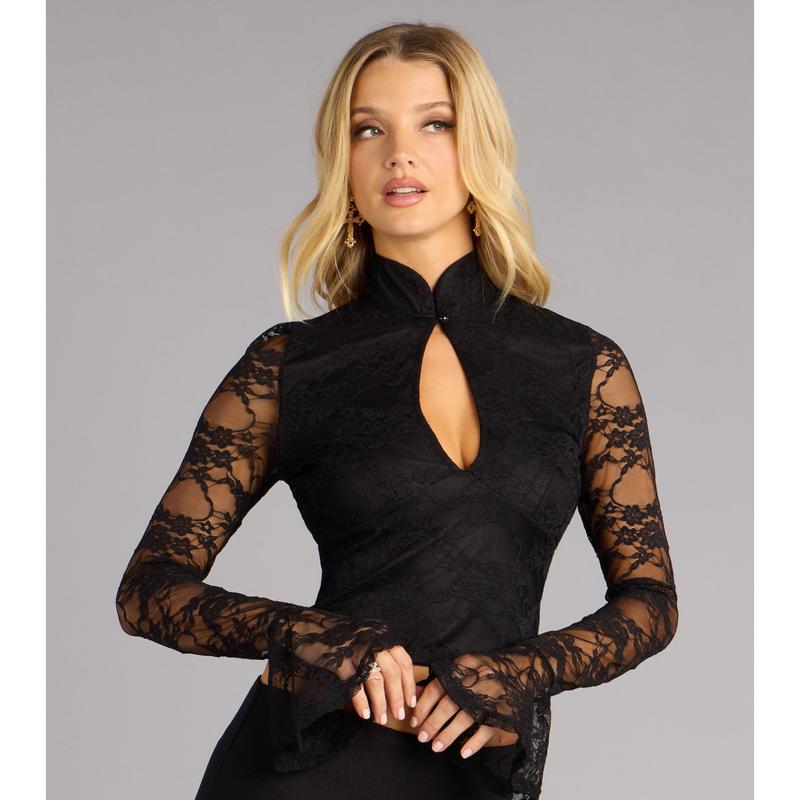 Daring Allure Lace Long Sleeve Top