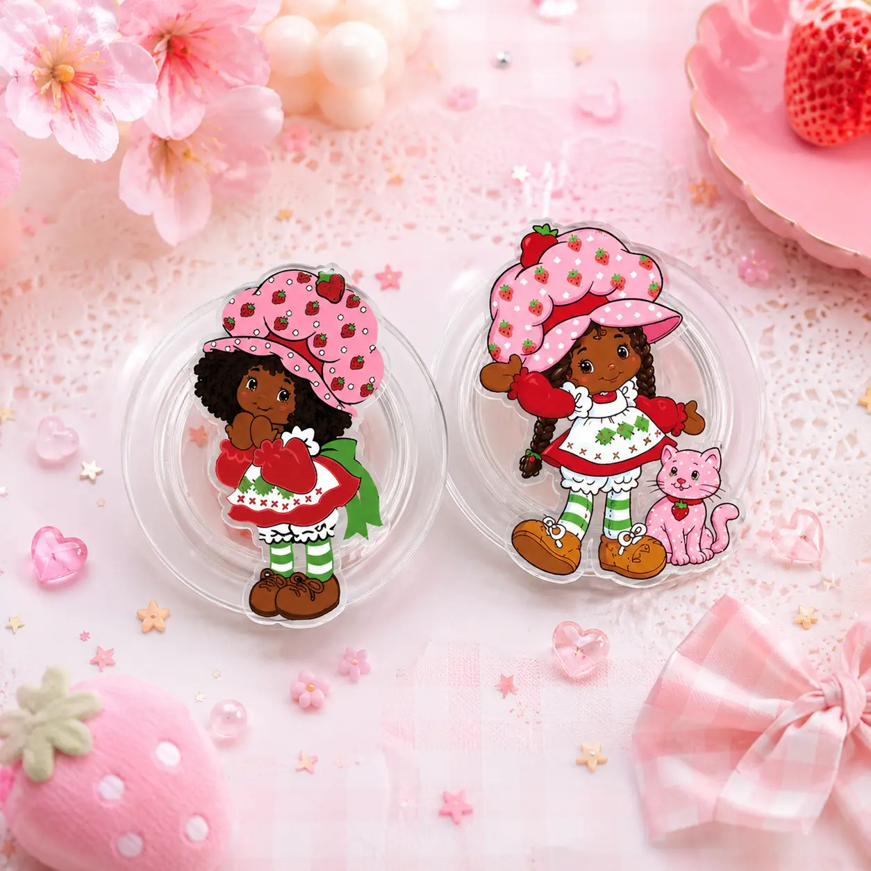 Vintage Strawberry Girl MagSafe Phone Grip, Coquette Afro Girl Phone Holder, Strawberry Girl Acrylic Phone Accessories, Gift For Her