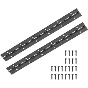 2Pcs 12 Inch Black Heavy Duty Polished Stainless Steel Continuous Piano Hinges with Holes, Screws Included for Boats Cabinets Storage Box Doors Windows