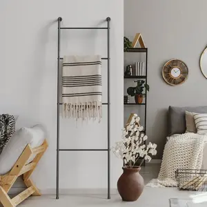Blanket Ladder Decorative Towel Rack Holder for Bathroom, Wall Leaning Metal Drying Quilt Stand for Living Room Bedroom Farmhouse  Decor, for Women Mom Mother Her Wife - Black