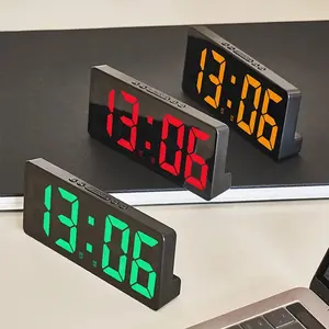 Large LED Digital Alarm Clock - Rectangle Mirror Screen, LED Backlight, Color Nightlight, Temperature Display, Calendar, Voice Control, 12/24H Format, USB Cable Included, Home Decor for Boys, Digital Clock